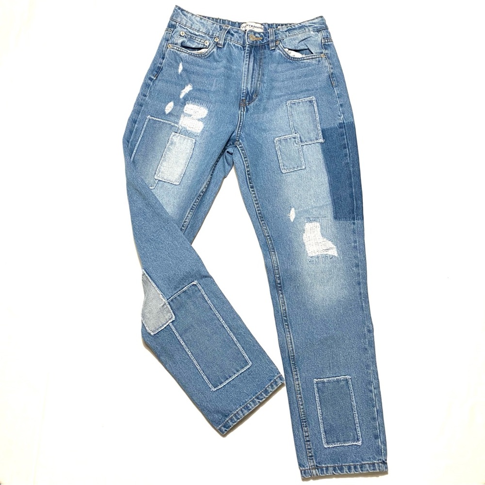 Lucky Brand High Rise Mom Patchwork Jeans Women’s Size 4/27" Blue Boho Festival